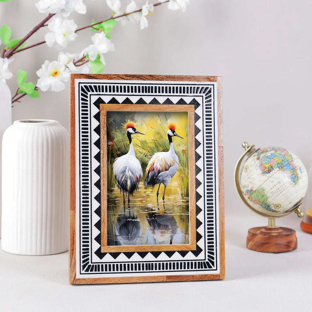 Picture Frame Geometric Collection Wood & Resin Inlay Black & White – 4x6 & 5x7"