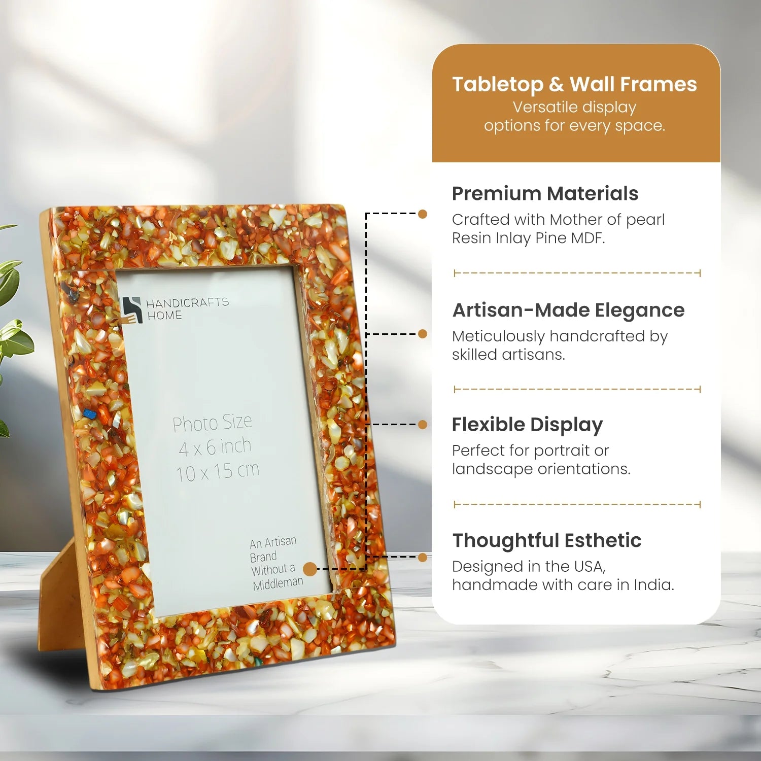 Picture Frame Crush Collection Mother of Pearl & Resin Inlay 4 Colors – 4x6"