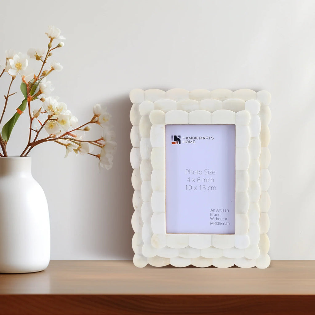 Ivory White Scallop Bone Inlay Frame 4x4 4x6 5x7 Decor