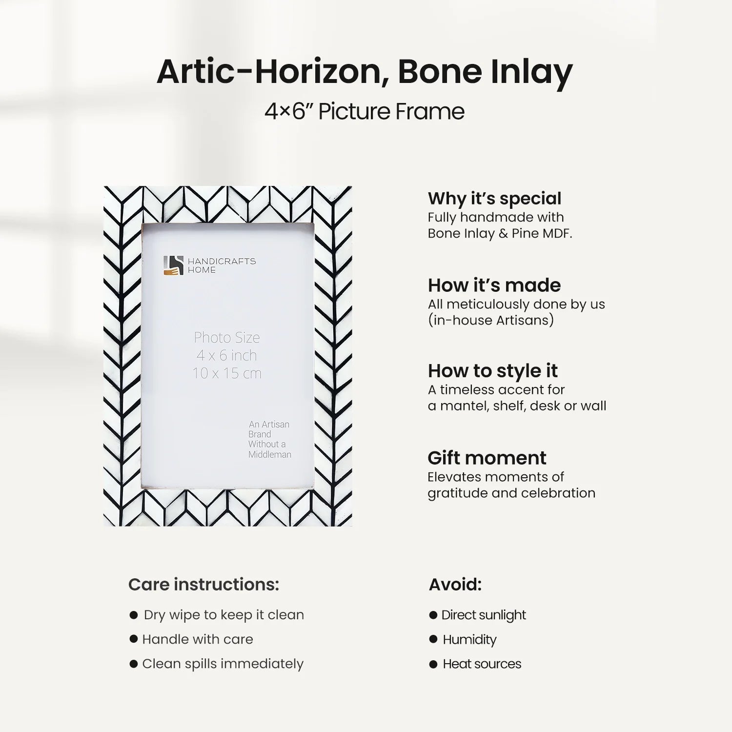 Picture Frame Artic Horizon Collection Bone Inlay & Resin Black & White – 3 sizes