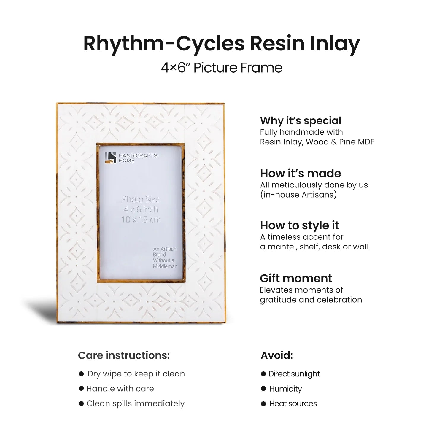 Rhythm Cycles Picture Frame White Resin Inlay 4x6 5x7 8x10