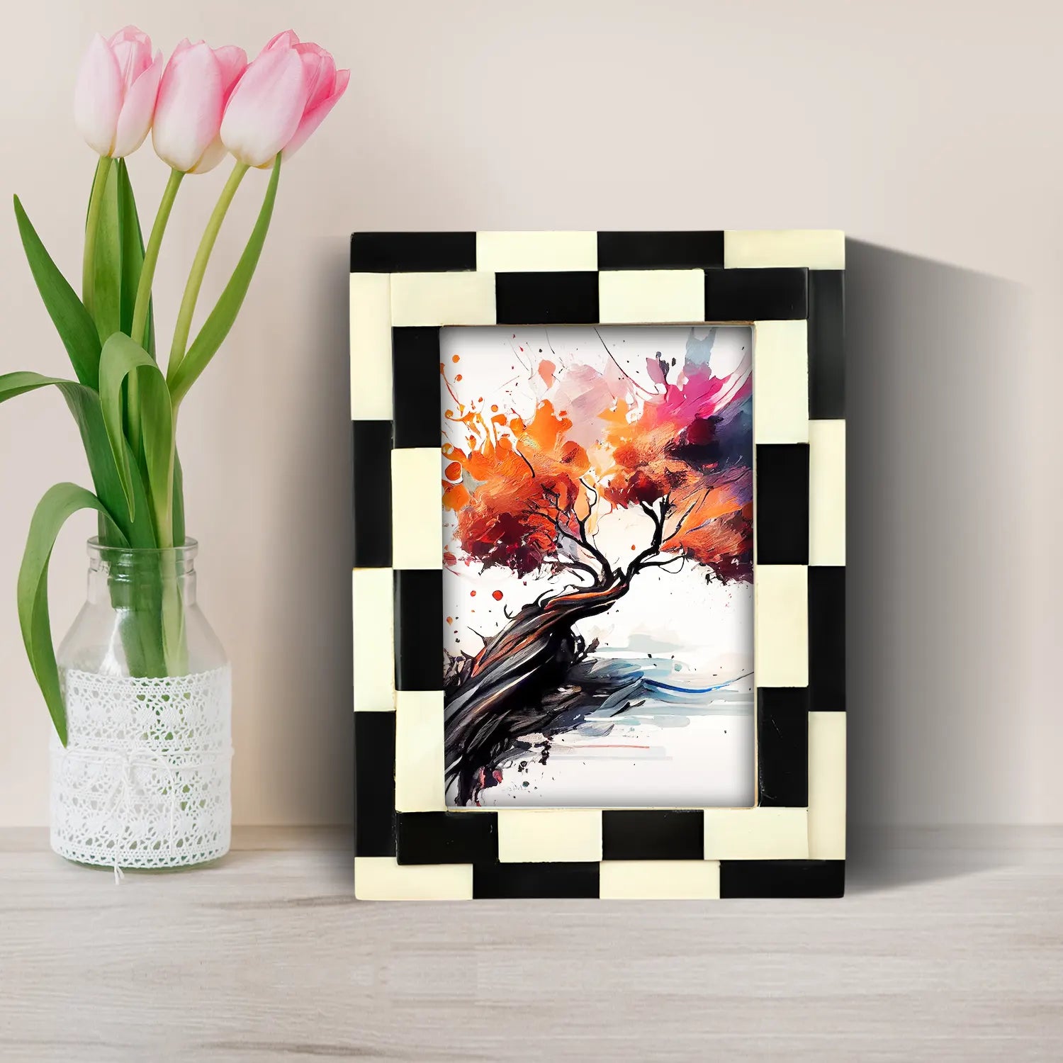 Picture Frame Silhouette Shuffled Collection Bone Inlay Multi-Color – 4x6, 5x7