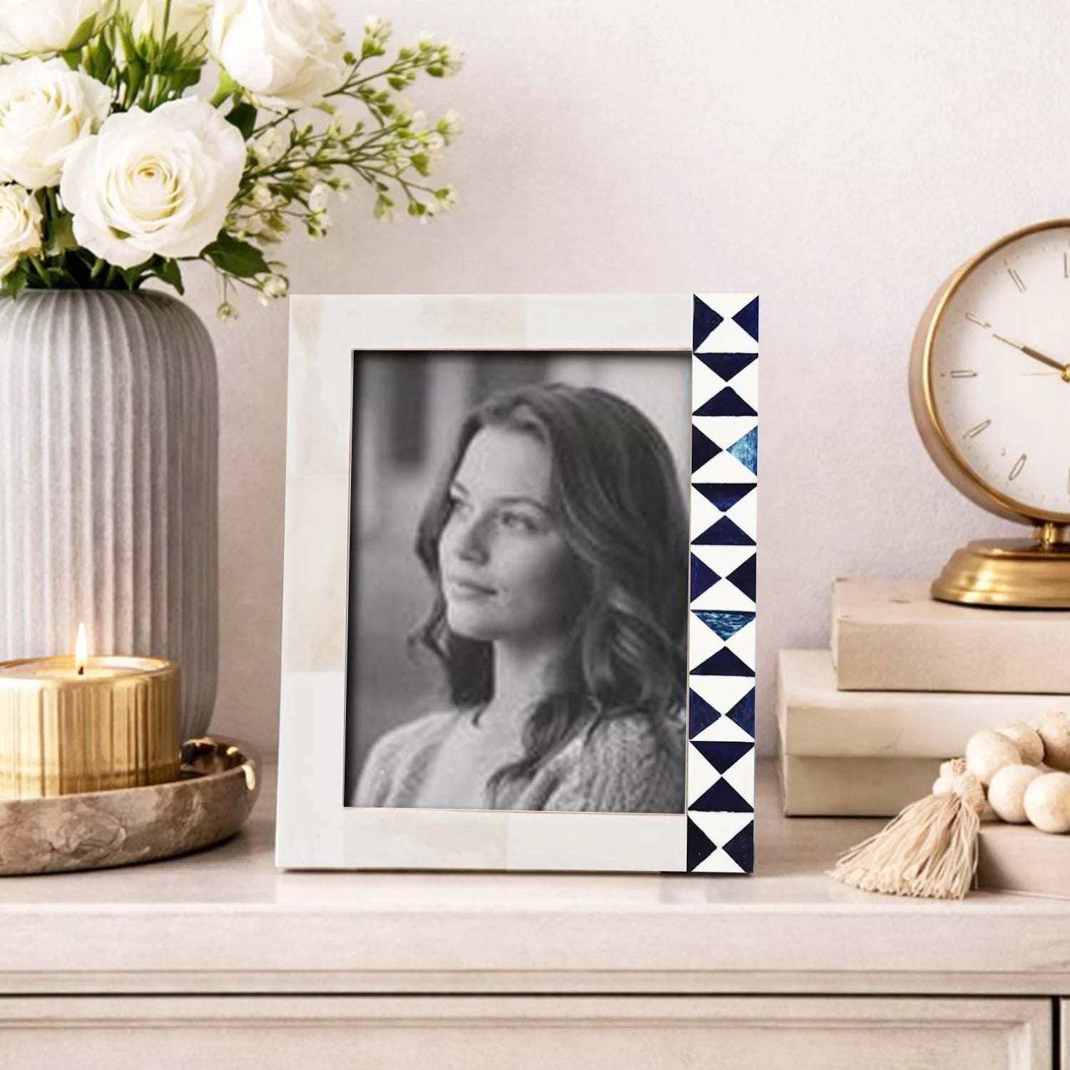 Picture Frame Indigo Mosaic Collection Bone Inlay White & Blue – 4x6 & 5x7"