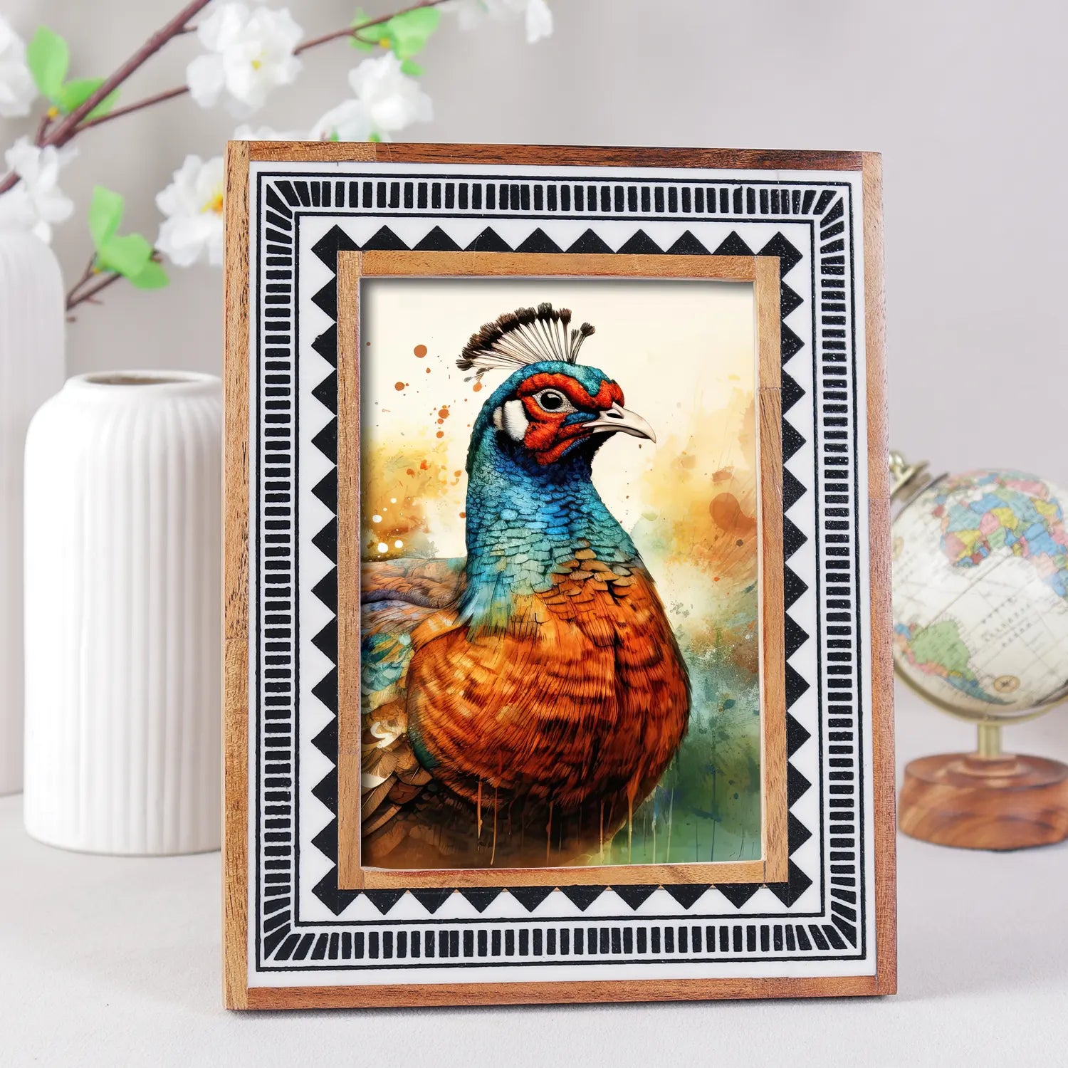 Picture Frame Geometric Collection Wood & Resin Inlay Black & White – 4x6 & 5x7"