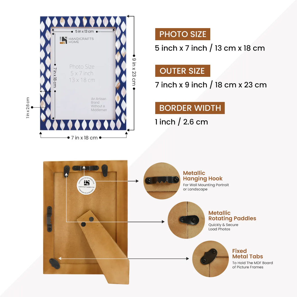 Picture Frame Avant Drops Collection Mother of Pearl & Resin Inlay Blue & White – 4x6, 5x7 & 8x10"