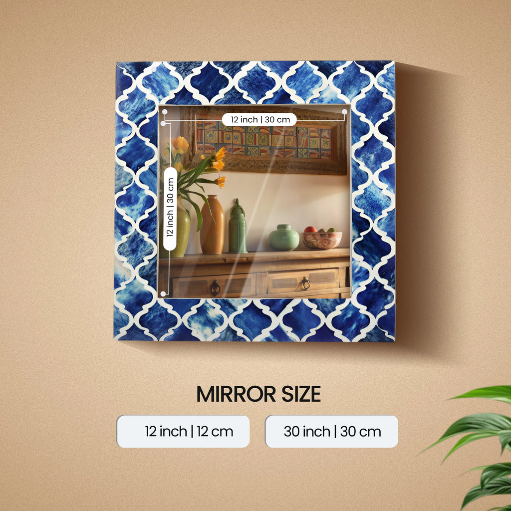 Make To Order Moroccan Blue Mirror Bone & Resin Inlay in 12x12