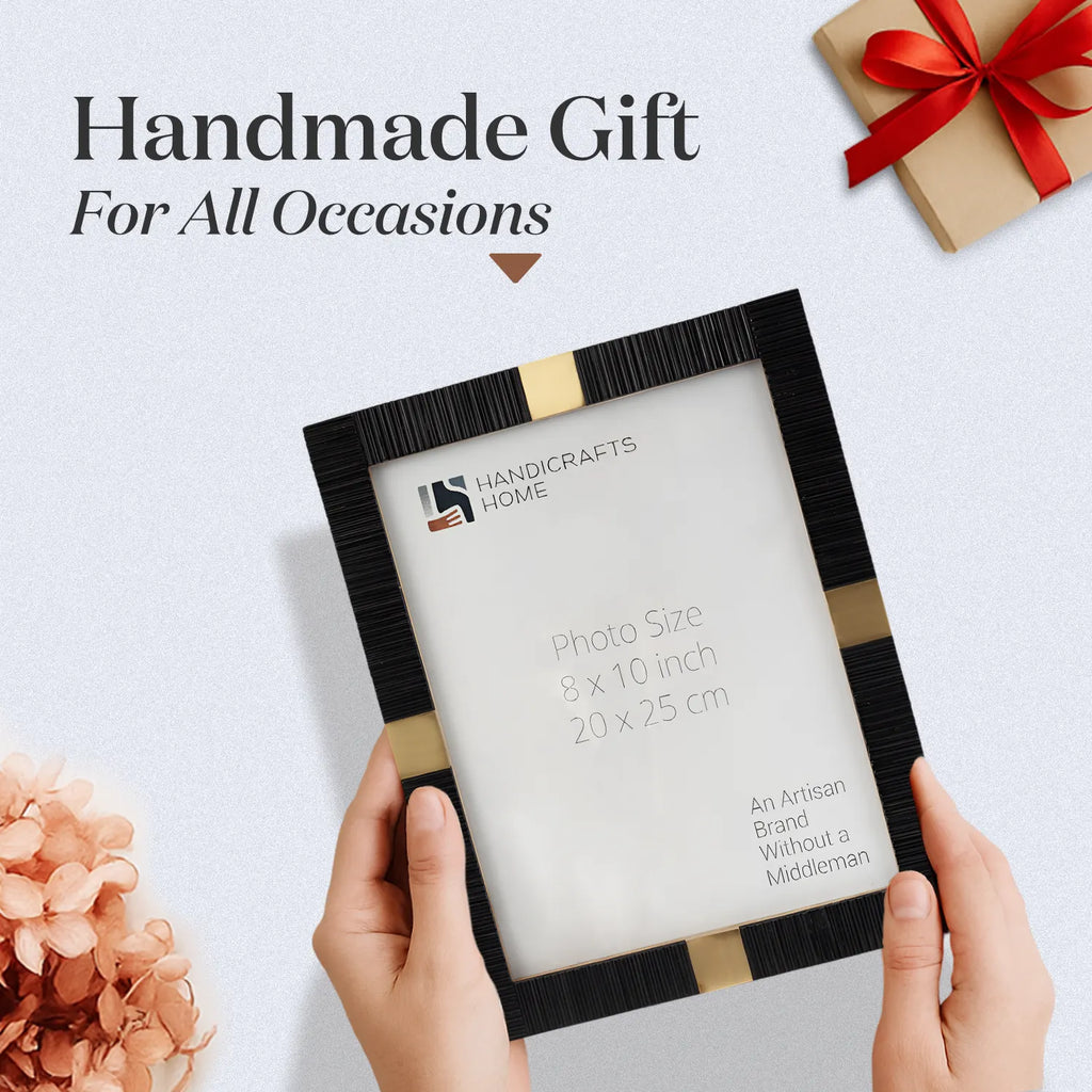 Picture Frame Deco Accent Collection Resin & Brass Inlay Black– 3 Sizes