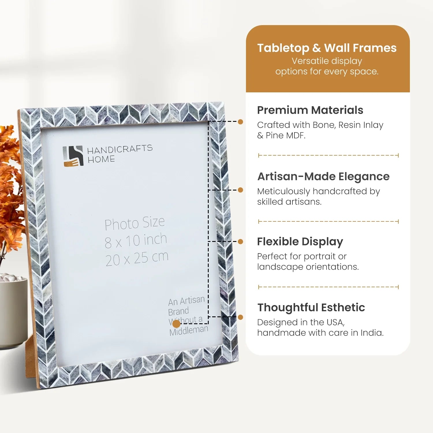 Grey Bone Inlay Picture Frame Arctic Smoke Col. 4x6 5x7 8x10