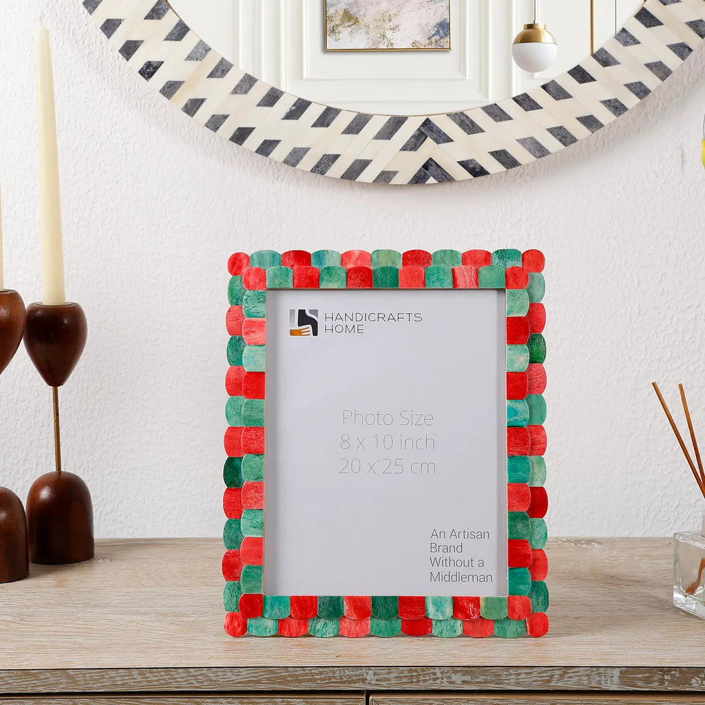Picture Frame Scalloped Art Collection Bone Inlay Green Red 3 Sizes
