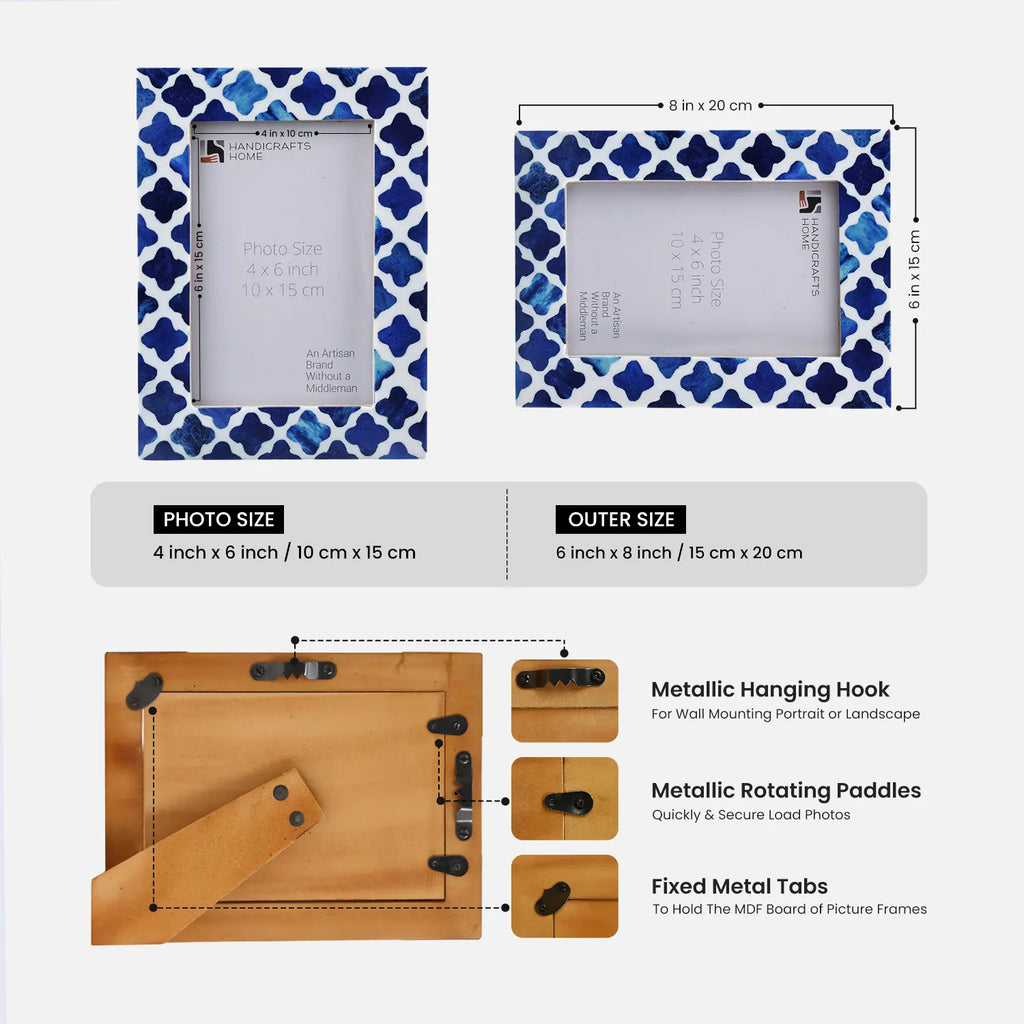Picture Frame Indigo Collection Bone & Resin Inlay, Blue - White, 4" x 6"