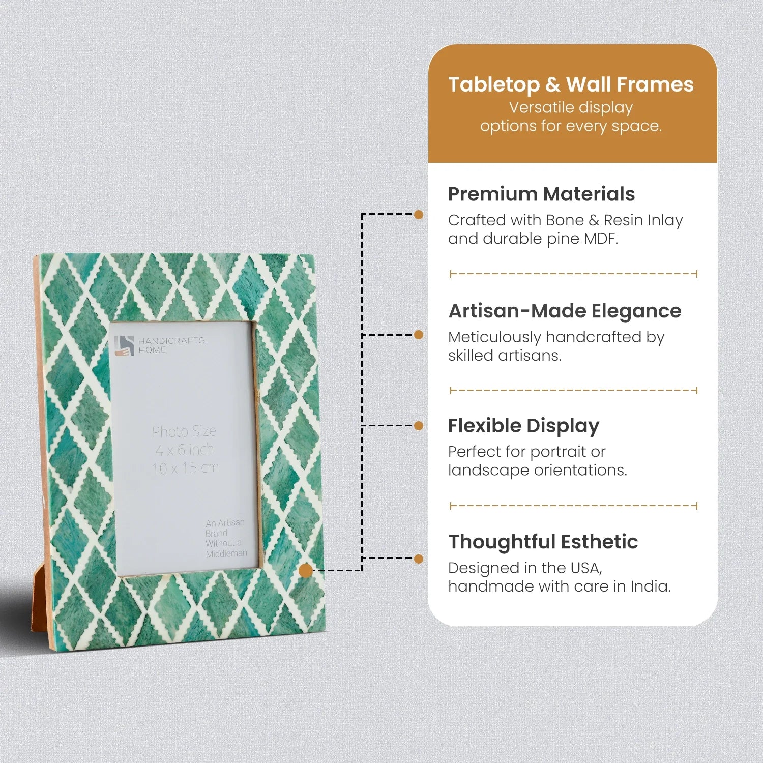 Picture Frame Mosaic Diamond Collection Bone & Resin Inlay in 3 Colors