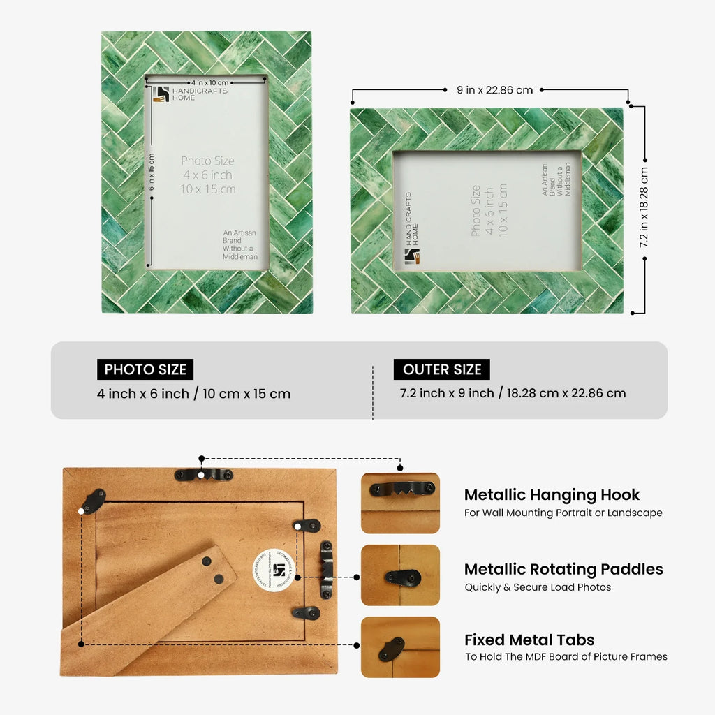 Picture Frame Green Leaf Collection Bone Inlay Green & White – 4x6"
