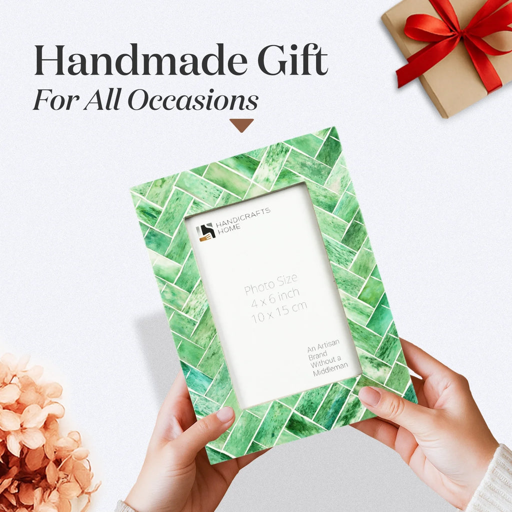 Picture Frame Green Leaf Collection Bone Inlay Green & White – 4x6"