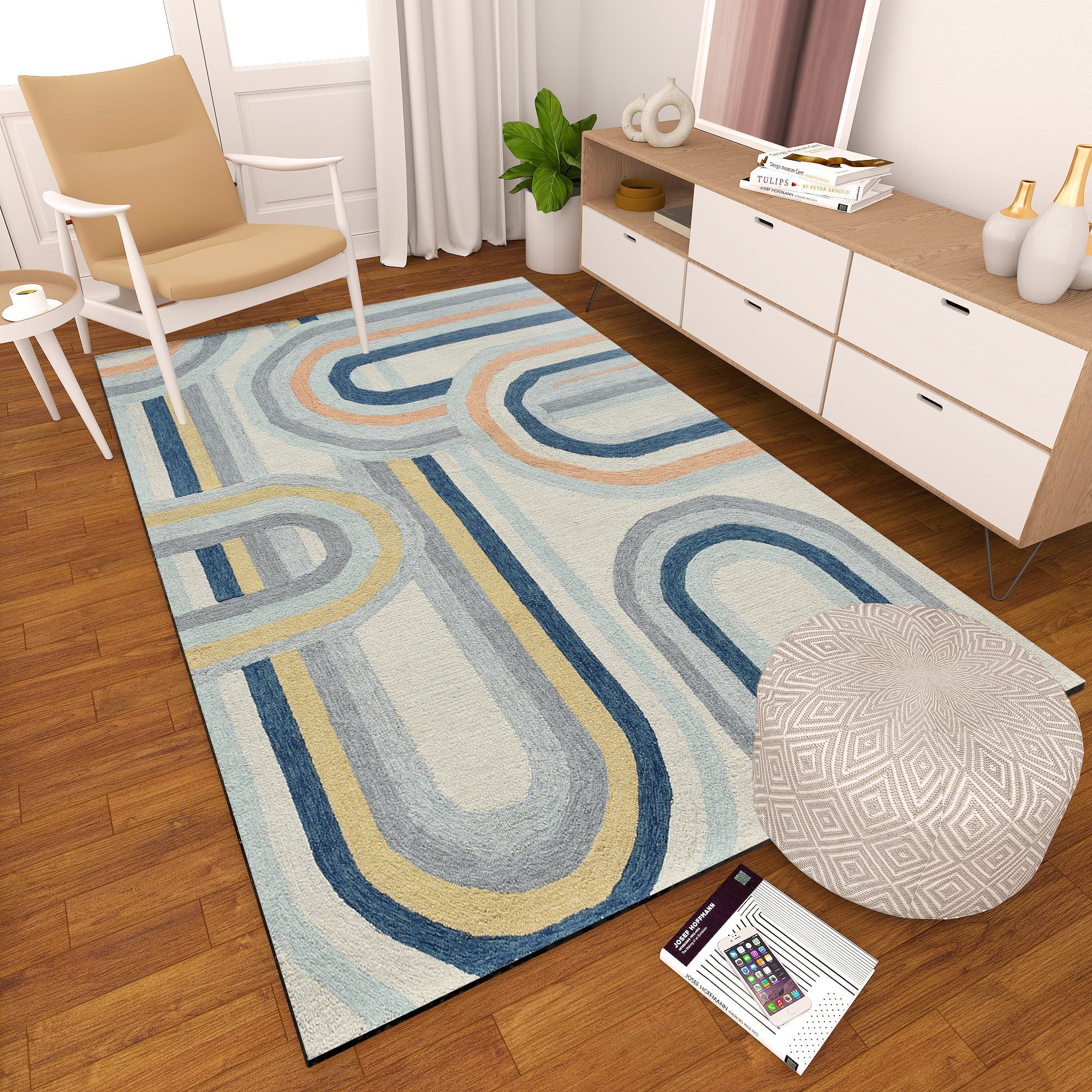 Premium Hand-Tufted Rug Made of 100% Wool  - Pastel Loops - 5x8 Feet