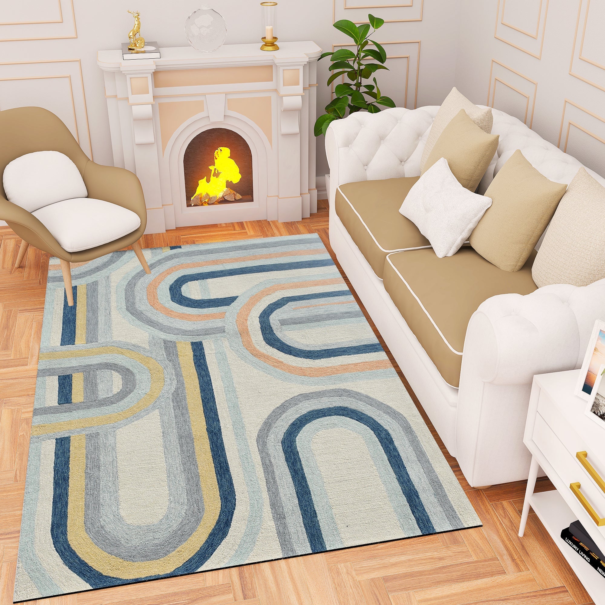 Premium Hand-Tufted Rug Made of 100% Wool  - Pastel Loops - 5x8 Feet