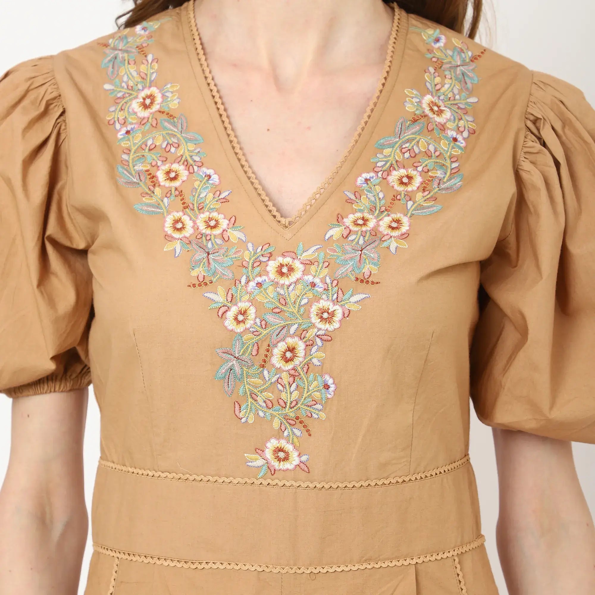 Brown Summer Romper with Pockets – Dressy Casual V-Neck Playsuit for Women available in XS to XL