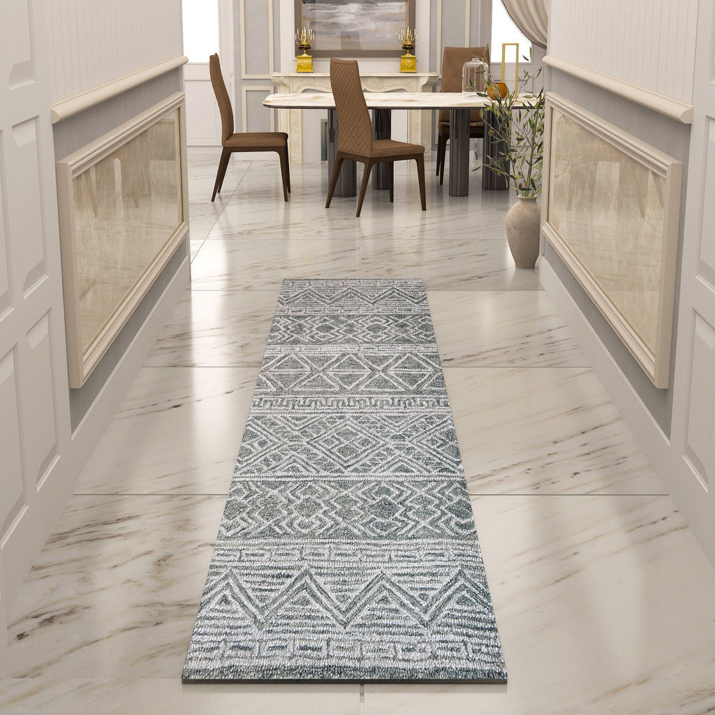 Premium Hand-Tufted Rug Made of 100% Wool  - Still River Grey - 2x10 Feet