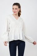tonal embroidered peplum top with v neckline s to 2xl