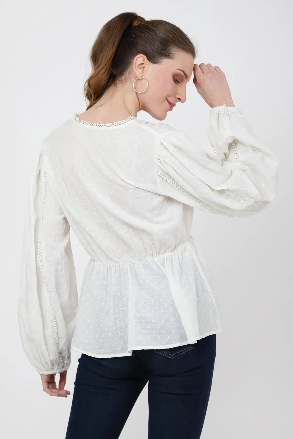 tonal embroidered peplum top with v neckline s to 2xl