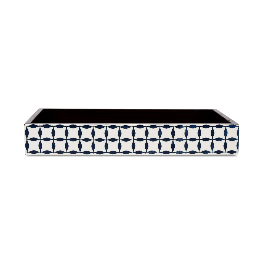 Vanity Trays illusion Wrap Collection Bone & Resin Inlay, Black-White, 10" x 6"
