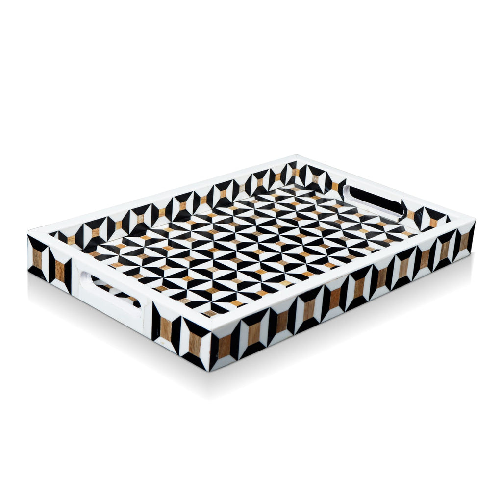 Discovery Cypher Decorative Tray 17x11 & 12x12  Black Ivory Ottoman