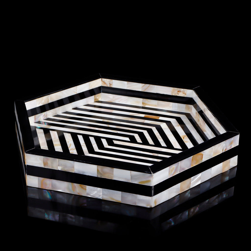 Mother of Pearl Decorative Tray 12" Black White Table Tray