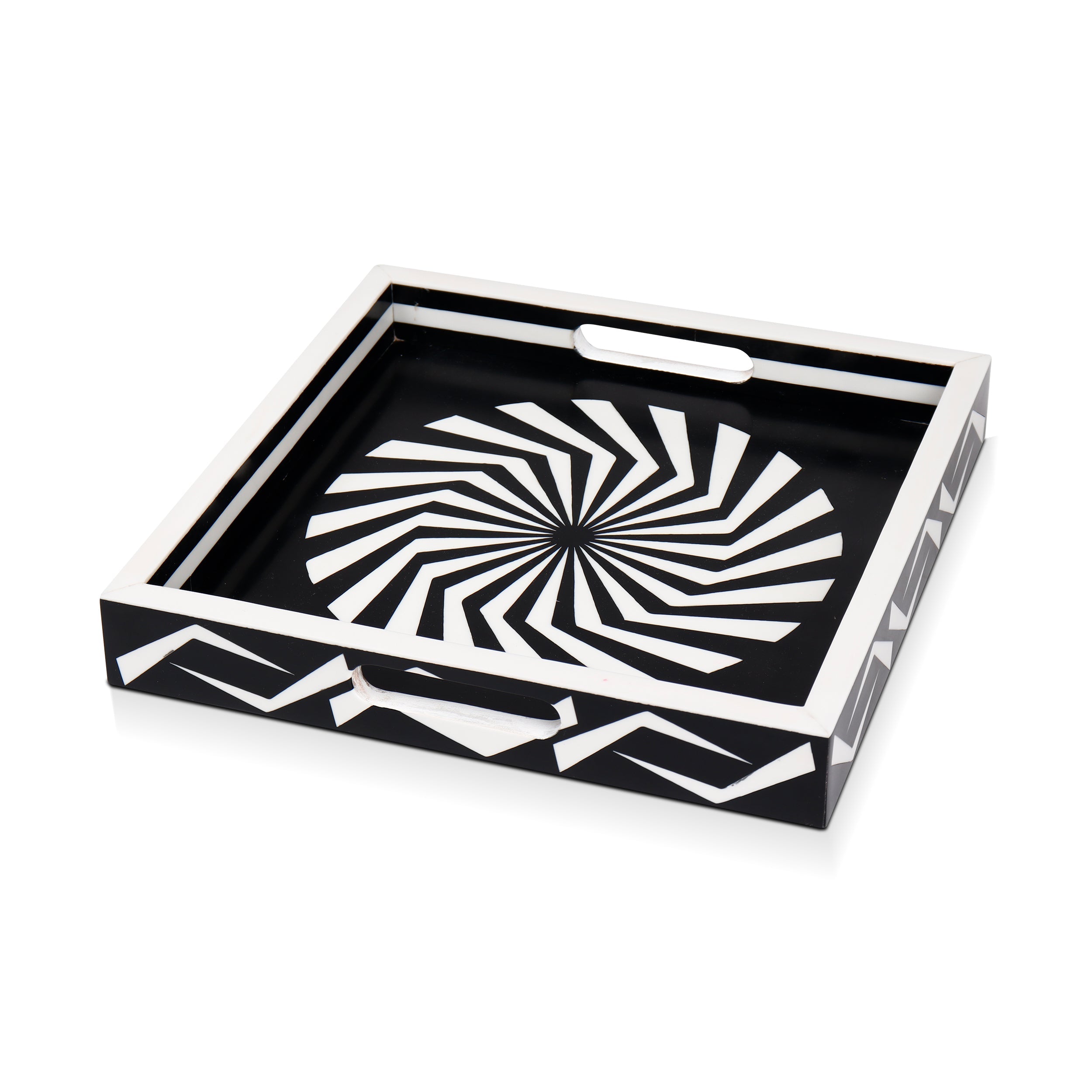 Black White Geometric Serving Ottoman Decorative Tray 12x12