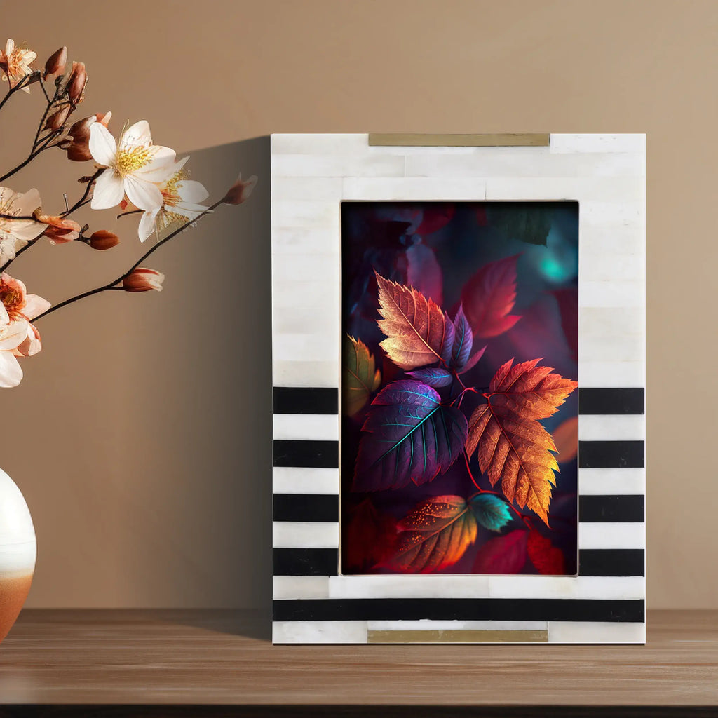 Picture Frames West Coast Naples Collection Bone Resin Inlay Brass Black White 4x6 5x7