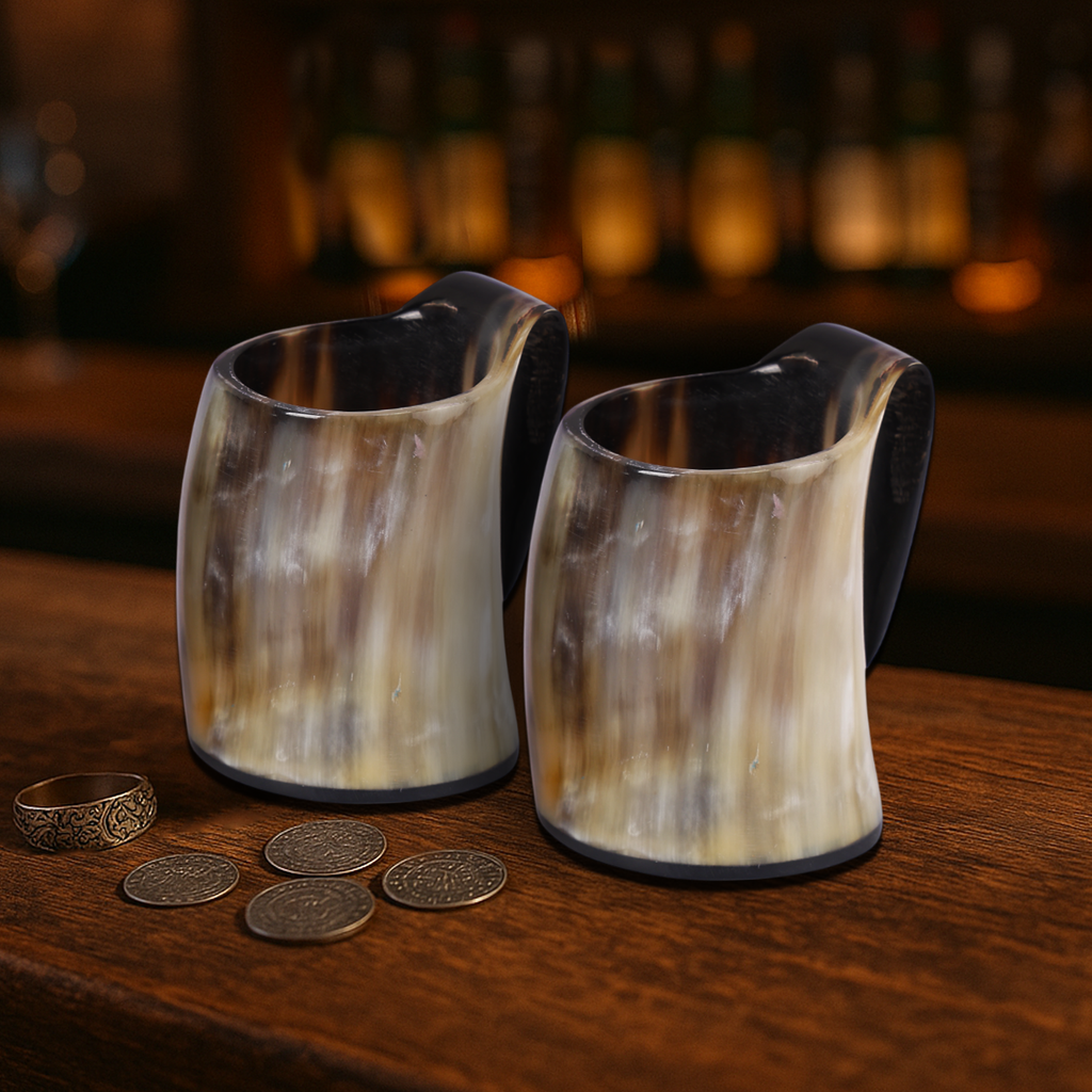 Buffalo Horn Whiskey Shot Glasses Mug Set of 3, Holds 4–5 oz