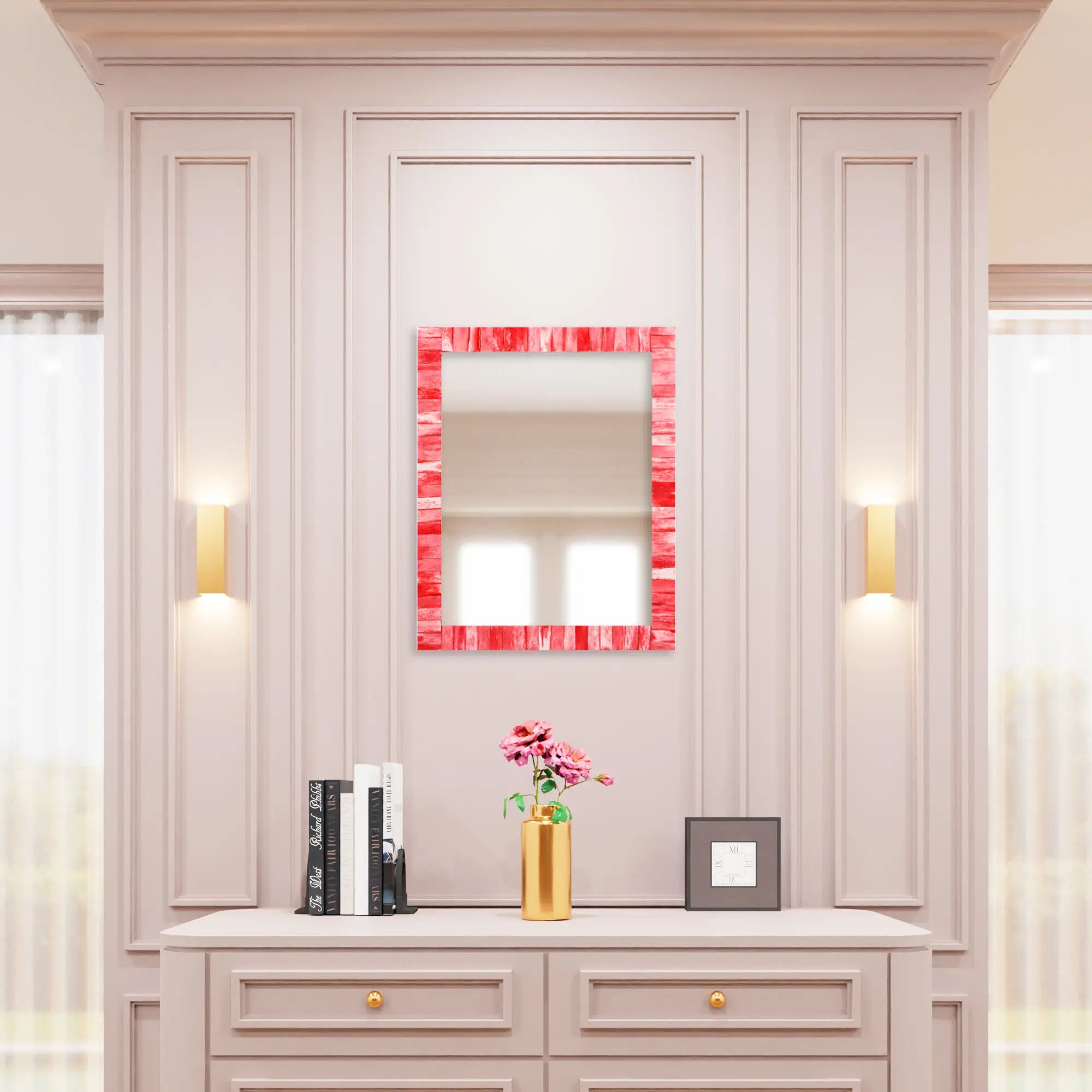 Make To Order Classic Red Mirror Bone Inlay Collection in 5 Sizes